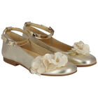 Girls Gold Floral Ballerina Shoes, 1, hi-res