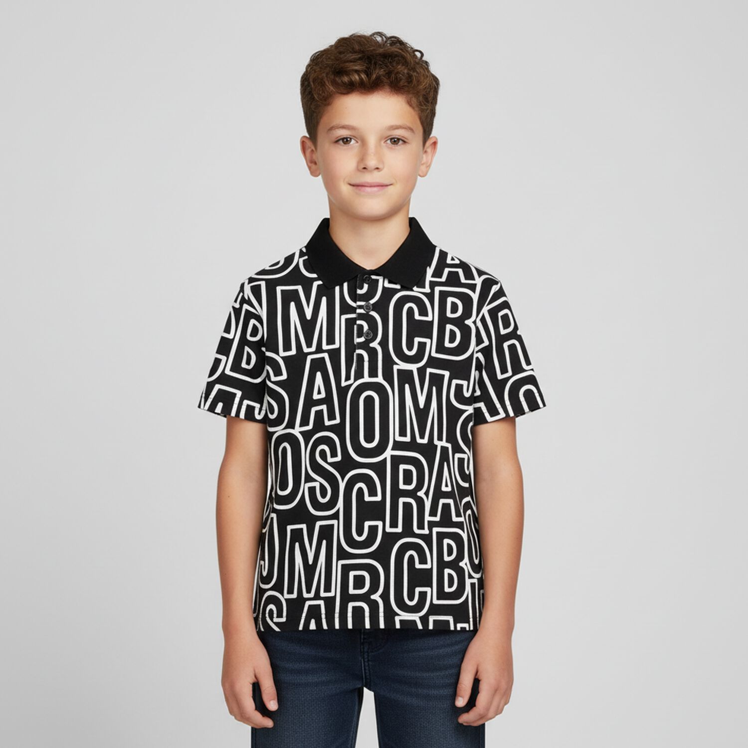 Boys Black & White Polo Shirt, 1, hi-res image number null