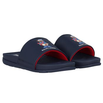 Boys Navy Blue Polo Bear Sliders