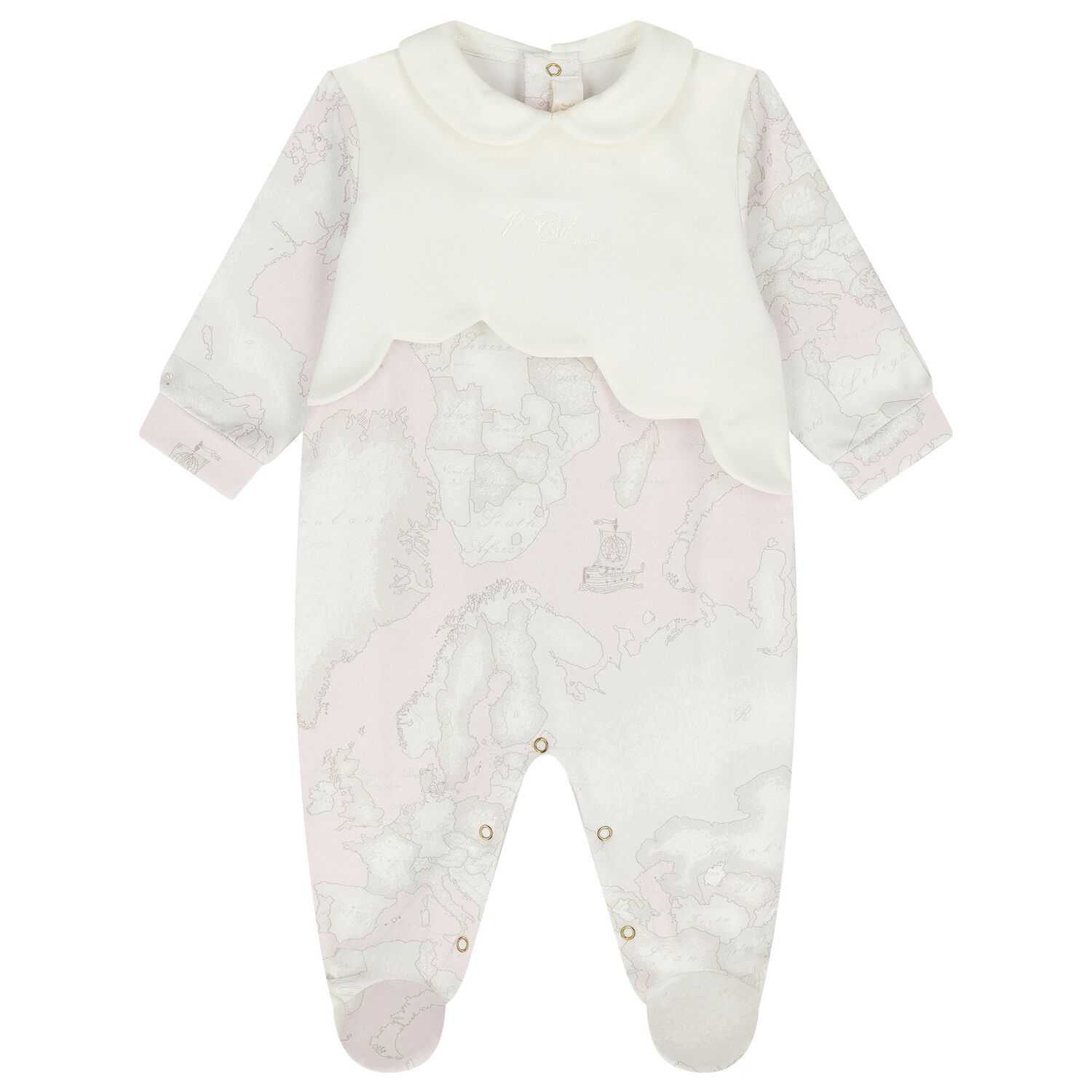 Baby Girls Pink & Ivory Geo Map Babygrow, 1, hi-res
