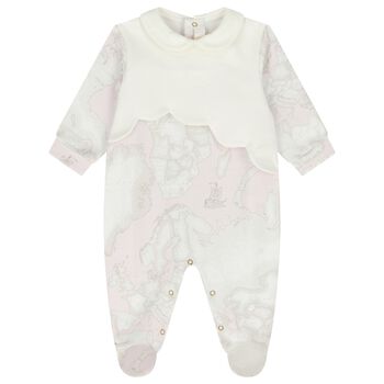 Baby Girls Pink & Ivory Geo Map Babygrow