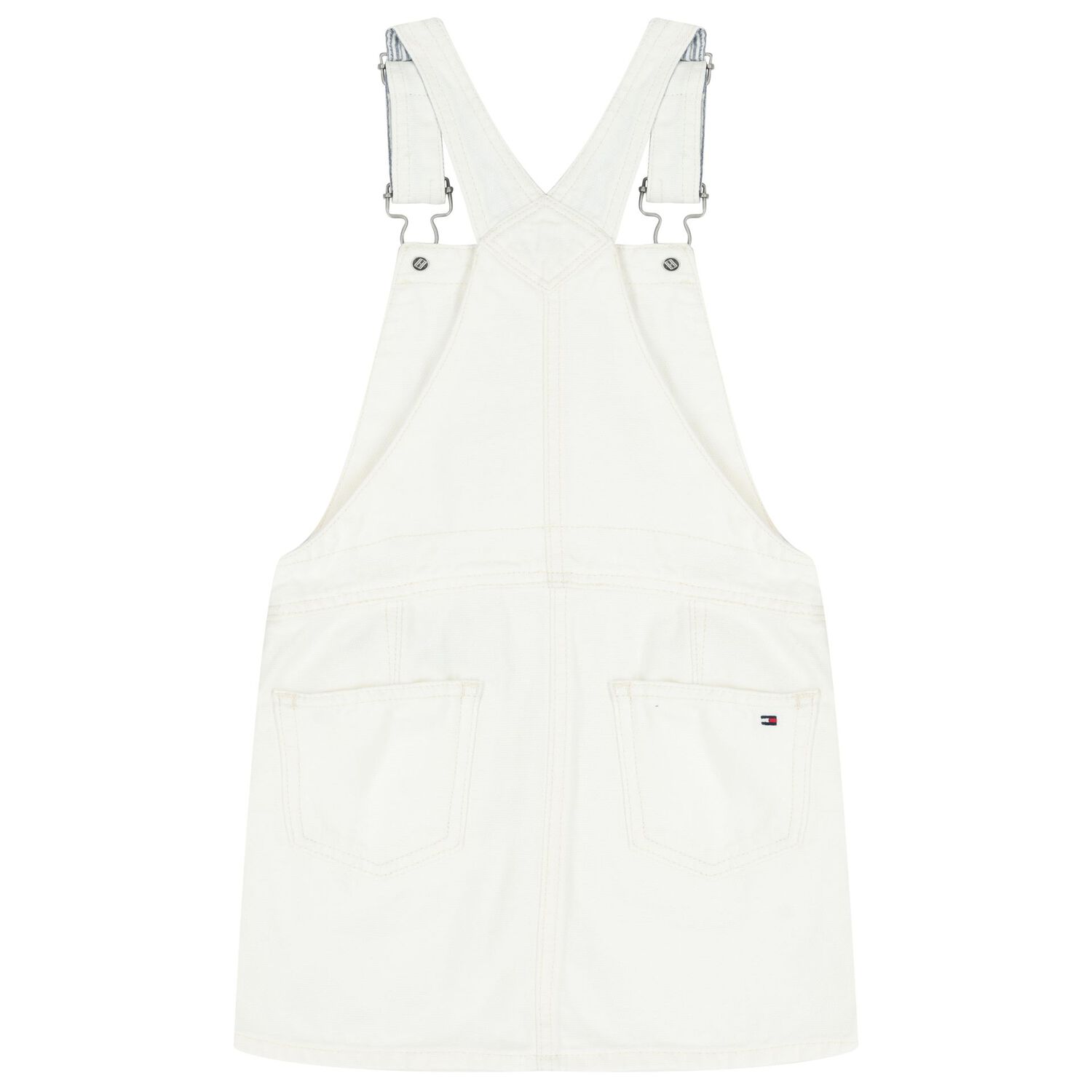 Girls White Denim Dungaree Dress, 1, hi-res