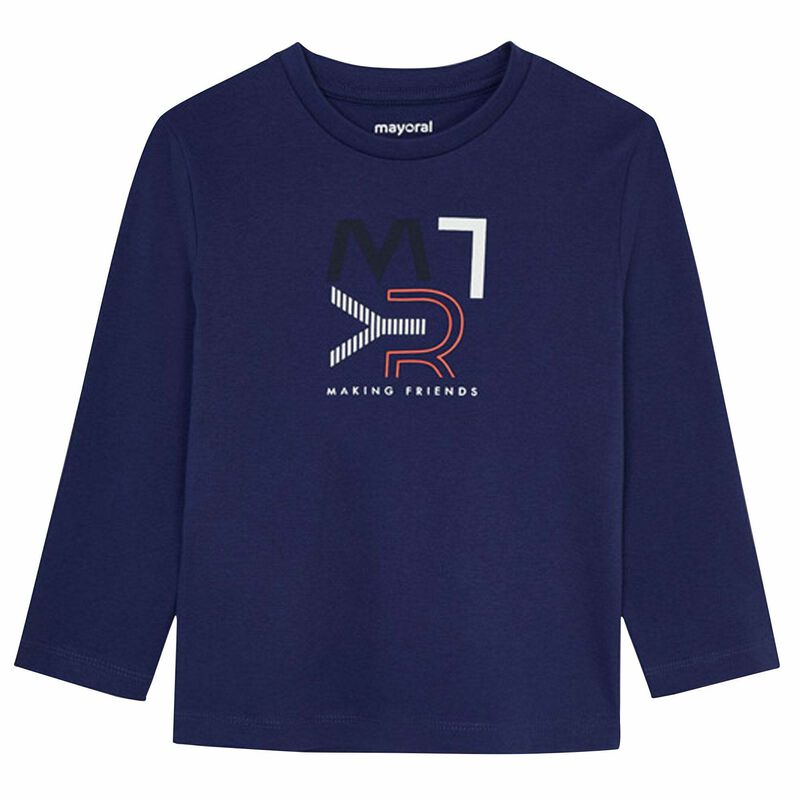 Boys Navy Logo Long Sleeve Top, 3, hi-res image number null