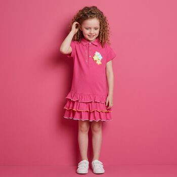 Girls Pink Flower Polo Dress