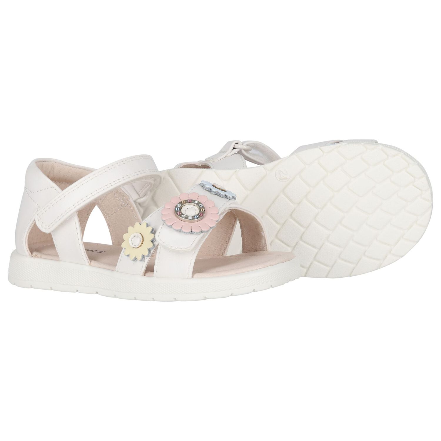 Younger Girls Ivory Flower Sandals, 1, hi-res