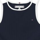 Girls Navy Blue Cotton Skater Dress, 1, hi-res