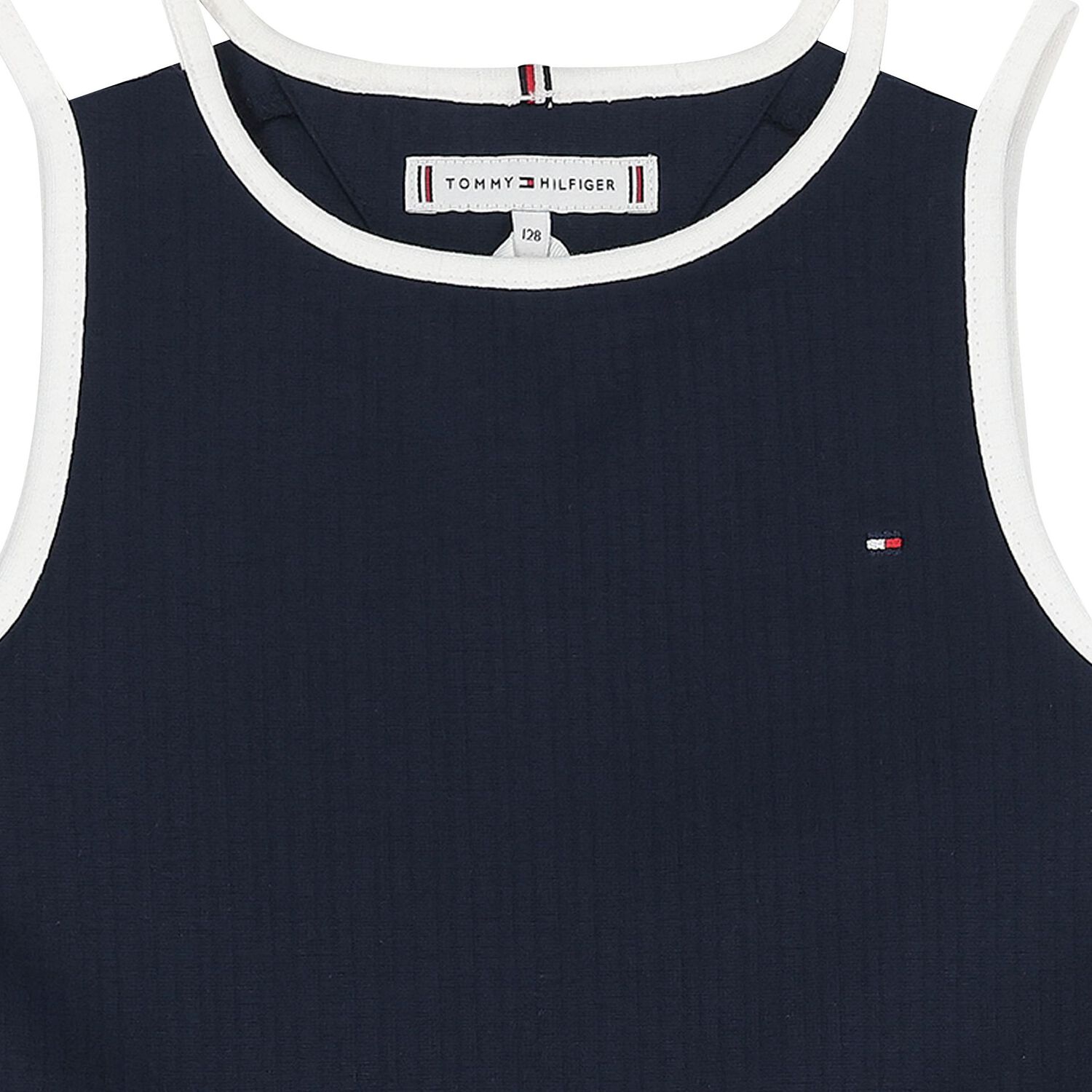 Girls Navy Blue Cotton Skater Dress, 1, hi-res