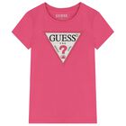 Girls Pink Diamante Logo T-Shirt, 6, hi-res