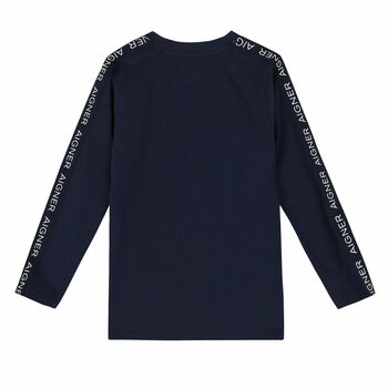 Boys Navy Blue Logo Long Sleeve
