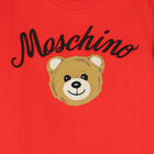 Girls Red Teddy Bear Logo Dress, 3, hi-res