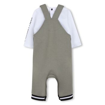 Younger Boys Green & White Ikonik Karl Dungarees Set 