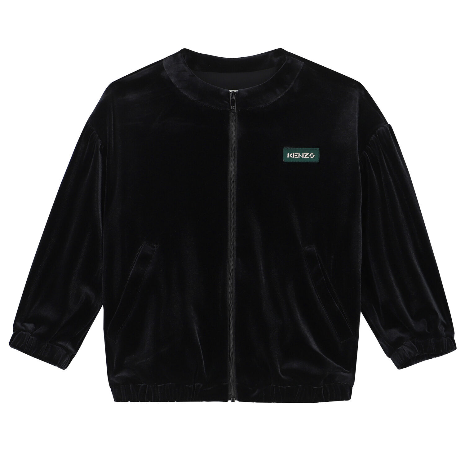 Girls Black Logo Zip Up Top, 1, hi-res