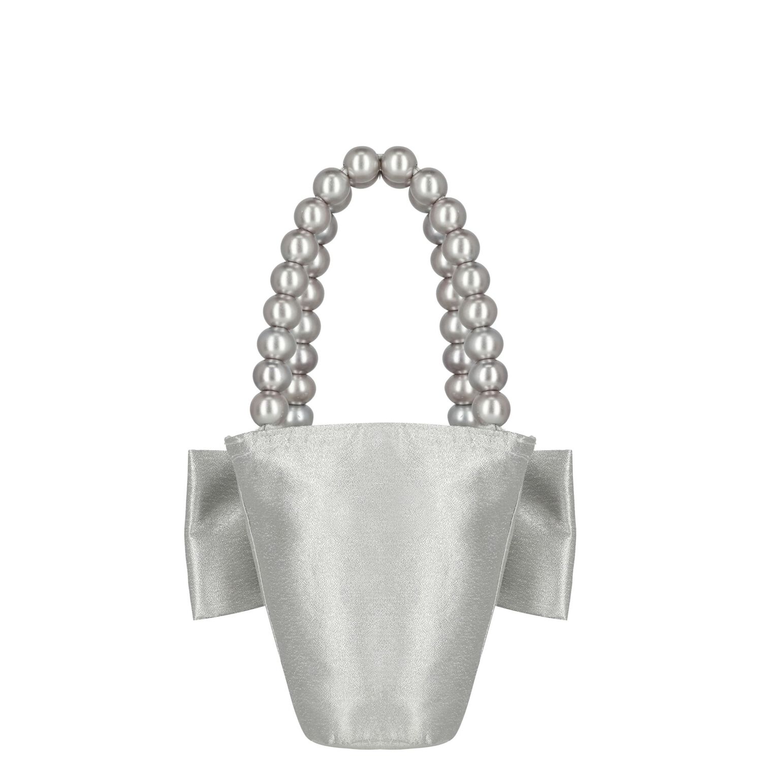 Girls Metallic Silver Bow Handbag , 1, hi-res