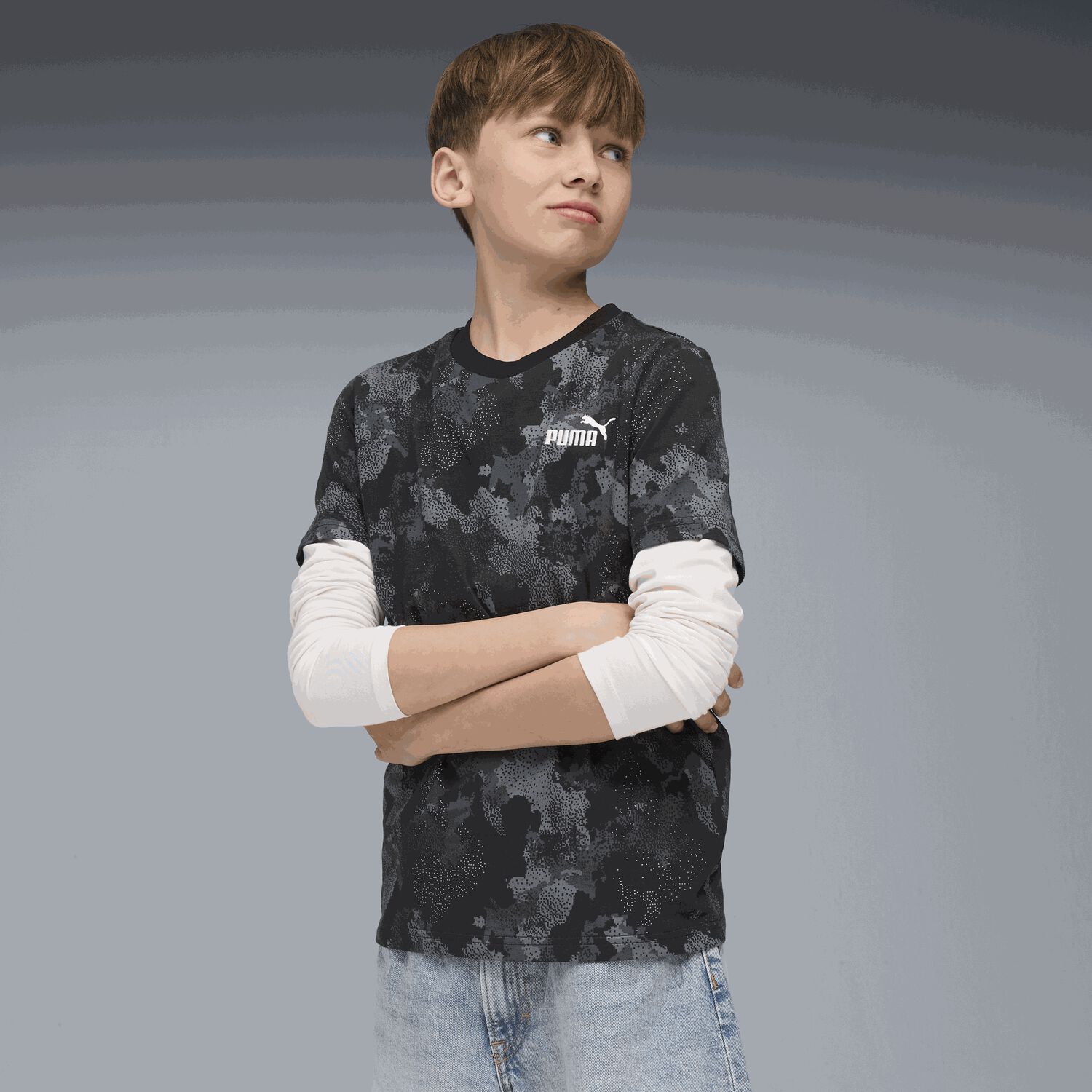 Boys Black Logo Camouflage T-Shirt, 1, hi-res