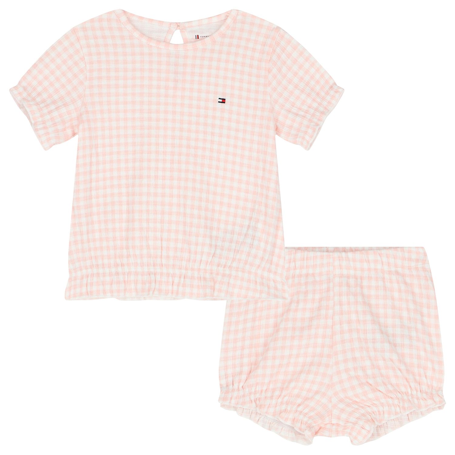 Baby Girls Pink Logo Gingham Shorts Set, 1, hi-res