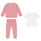 Baby Girls Pink & White Tracksuit 3-Piece Set, 7, hi-res