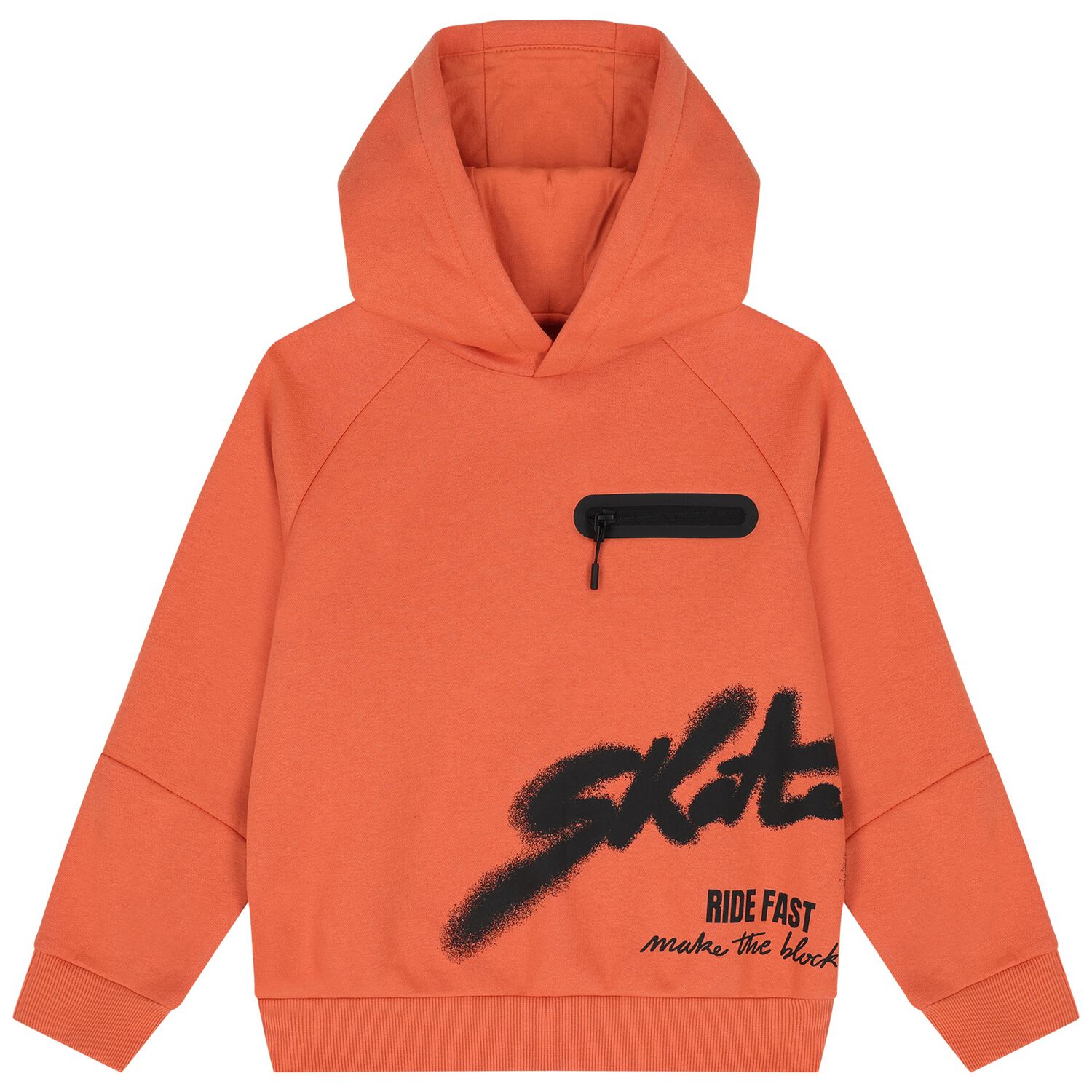 Boys Orange Skate Hooded Top, 2, hi-res