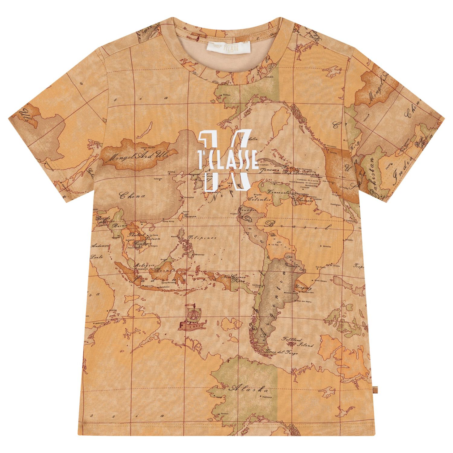 Boys Beige Geo Map Logo T-Shirt, 1, hi-res image number null