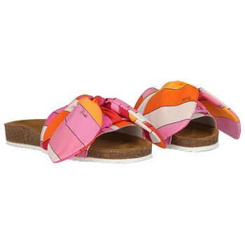 Girls Pink & Orange Bow Sliders