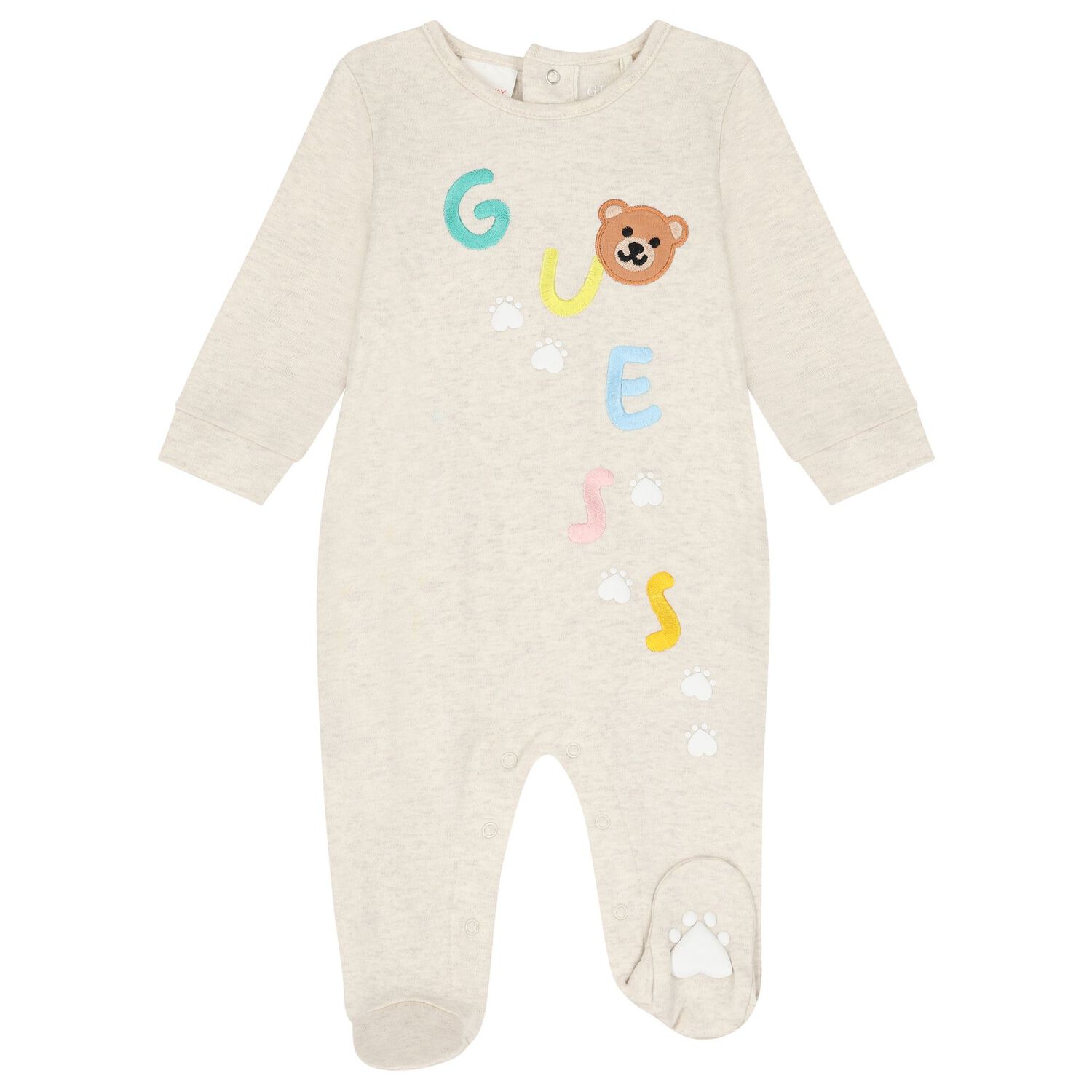 Baby Girls Beige Logo Teddy Bear Babygrow, 1, hi-res