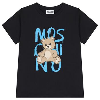 Boys Black Teddy Bear Logo T-Shirt