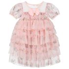 Girls Pink Pleated Tulle Dress, 2, hi-res