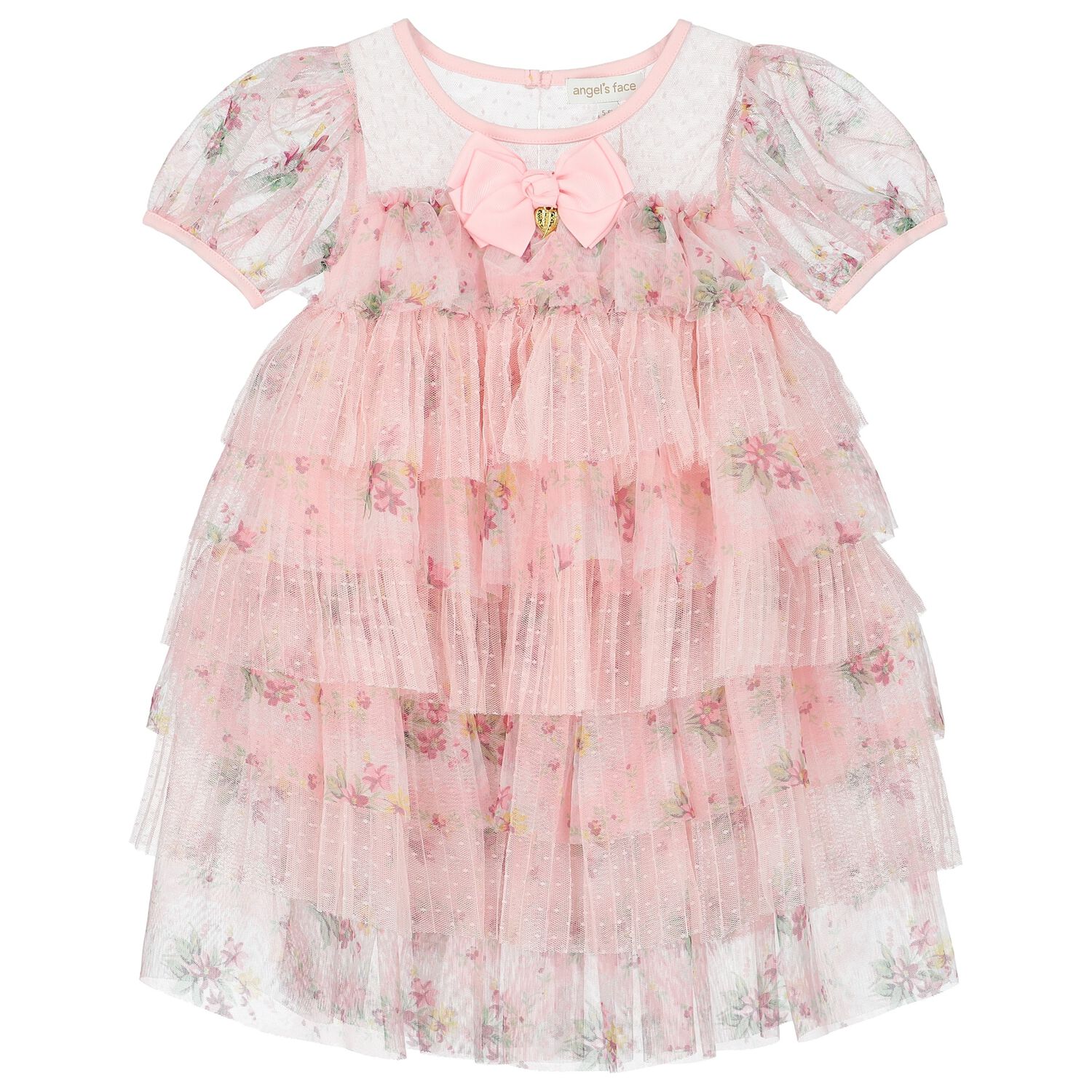 Girls Pink Pleated Tulle Dress, 2, hi-res