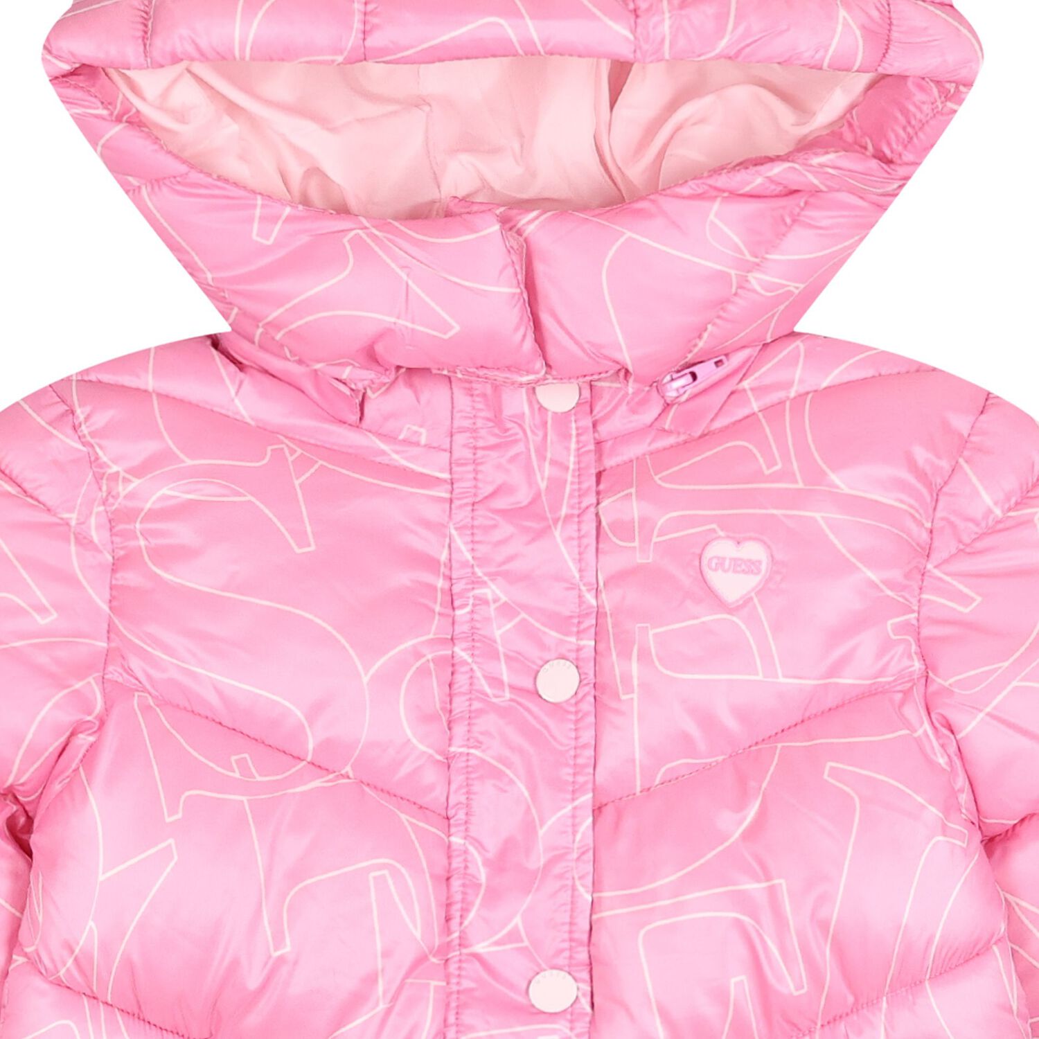 Girls Pink Bear Logo Padded Jacket, 1, hi-res