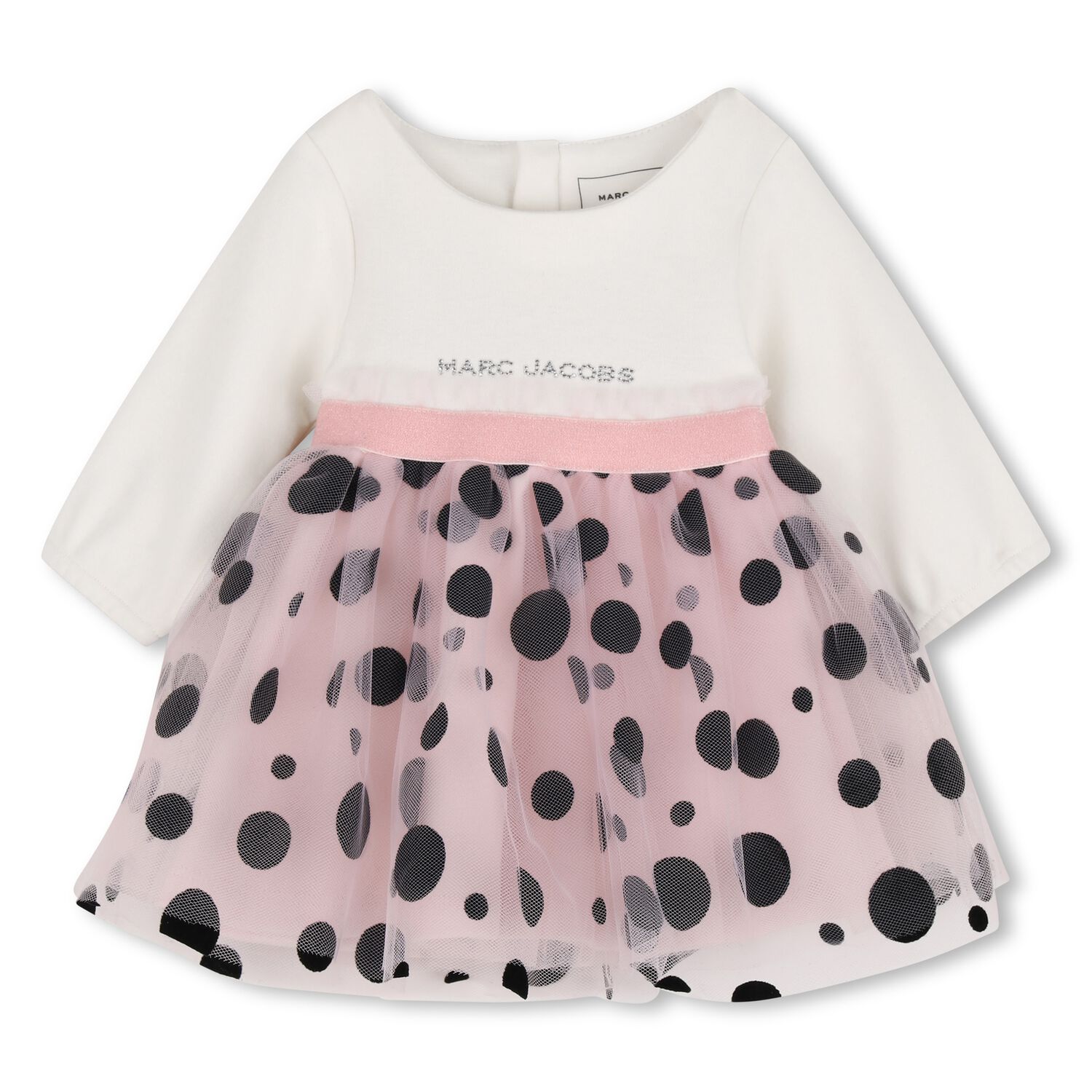 Younger Girls Ivory & Pink Polka Dot Dress, 1, hi-res
