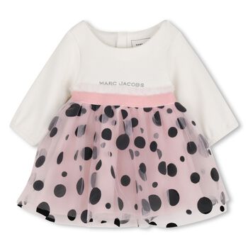 Younger Girls Ivory & Pink Polka Dot Dress