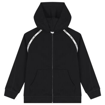 Black Logo Hooded Zip Up Top