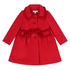 Younger Girls Red Bow Ruffle Coat , 1, hi-res