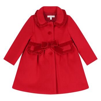 Younger Girls Red Bow Ruffle Coat 