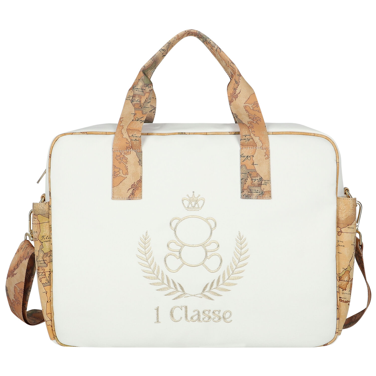 Ivory & Beige Geo Map Bear Baby Changing Bag, 1, hi-res