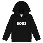 Boys Black Logo Hooded Top, 1, hi-res
