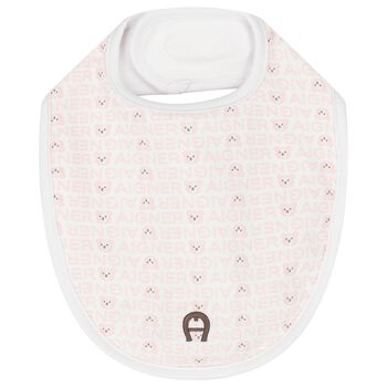 Baby Girls White & Pink Logo Bib