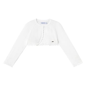 Younger Girls White Knitted Cardigan