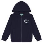 Boys Navy Blue Logo Hooded Zip Up Top, 1, hi-res