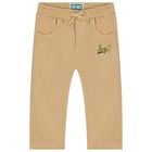 Younger Boys Beige Logo Trousers, 1, hi-res