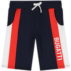 Boys Navy Blue Logo Shorts, 1, hi-res