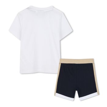 Younger Boys White & Navy Blue Shorts Set