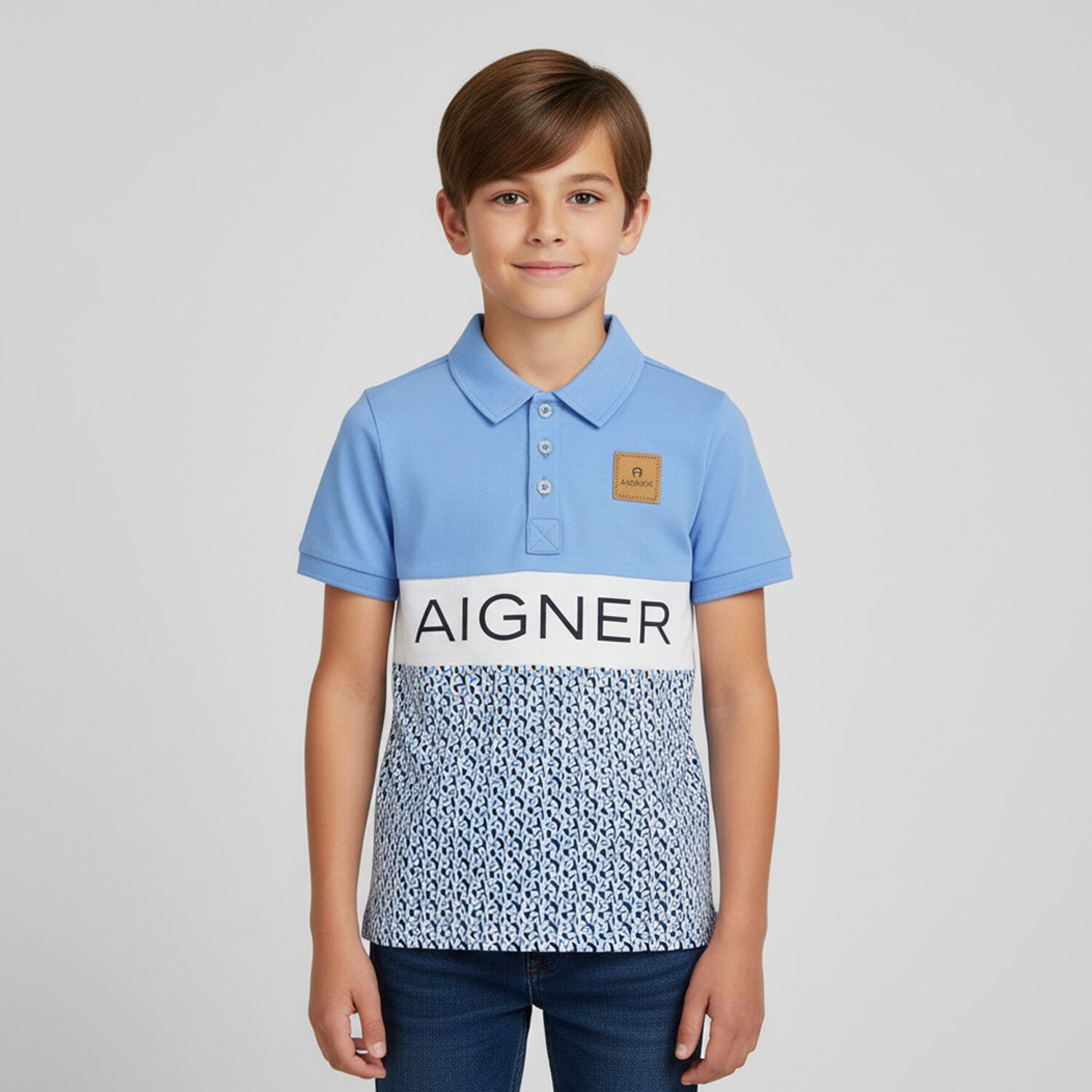 Boys Blue Logo Polo Shirt, 1, hi-res
