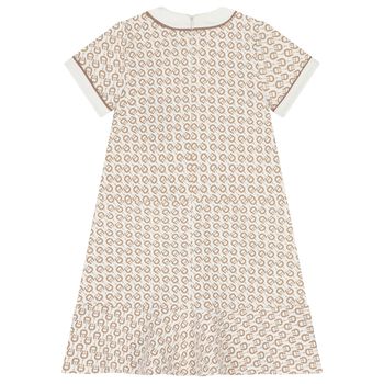 Girls Ivory & Beige Logo Dress