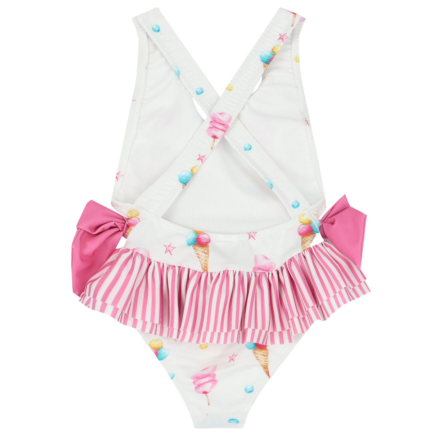 Girls White & Pink Ice Cream Swimsuit, 1, hi-res