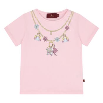 Younger Girls Pink Necklace Logo T-Shirt