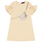 Girls Beige Bag Logo Dress, 2, hi-res