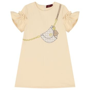 Girls Beige Bag Logo Dress