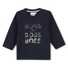 Younger Boys Navy Blue Logo Long Sleeve Top, 4, hi-res