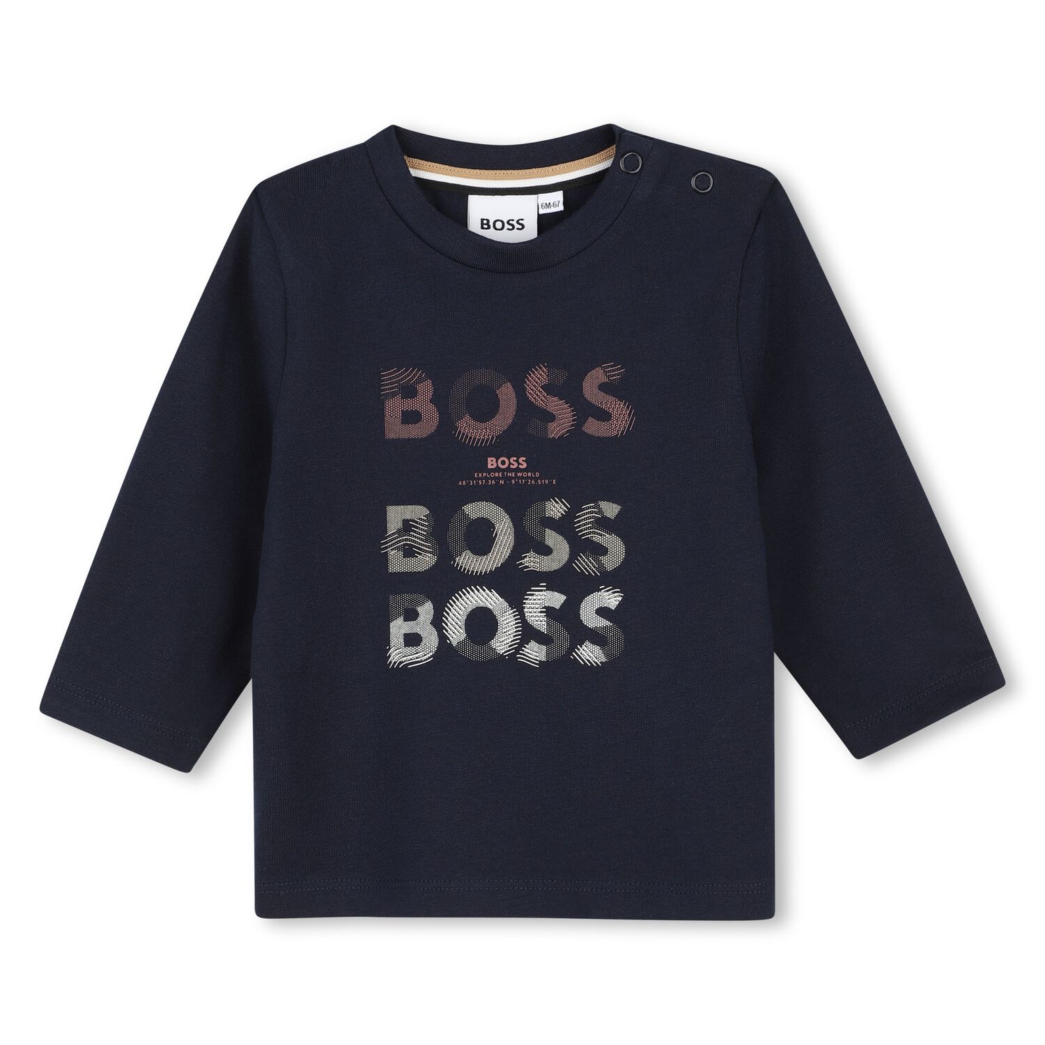 Younger Boys Navy Blue Logo Long Sleeve Top, 4, hi-res