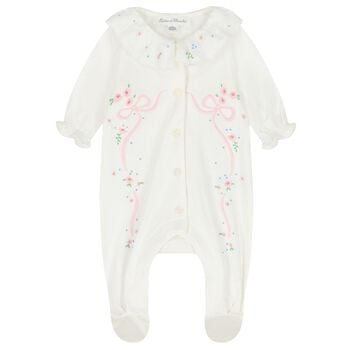 Baby Girls Ivory Embroidered Babygrow